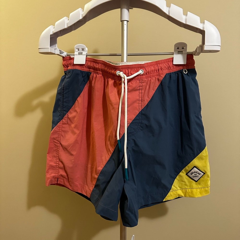 American Eagle Pink, Blue, Yellow & White Geometric Bathing Suit